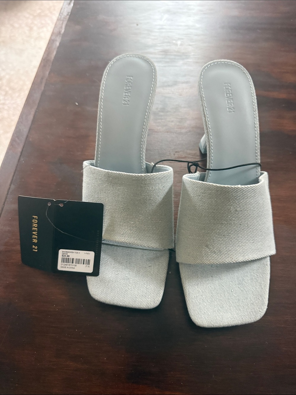 Forever 21 Light Gray Square Toe Slide Mules